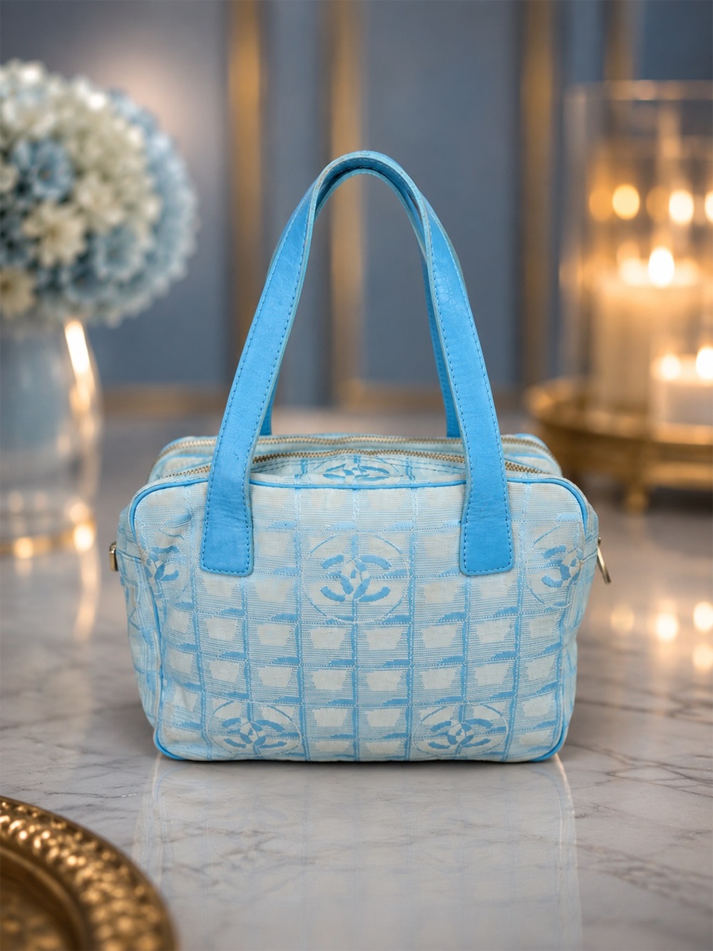 Chanel Light Blue Jacquard Shoulder Bag | Vintage Y2K